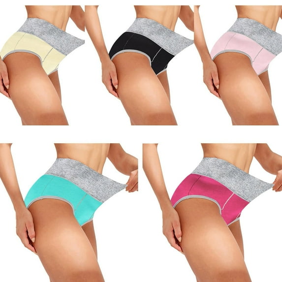 YOTMKGDO Cotton Underwear for Women, High Waisted, Bladder Control Underwear, Ladies Patchwork Underpants, Womens Panties, 5PC, M
