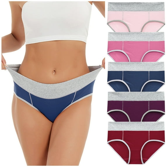YOTMKGDO Cotton Underwear for Women, High Waisted, Bladder Control Underwear, Ladies Patchwork Underpants, Womens Panties, 5PC, M