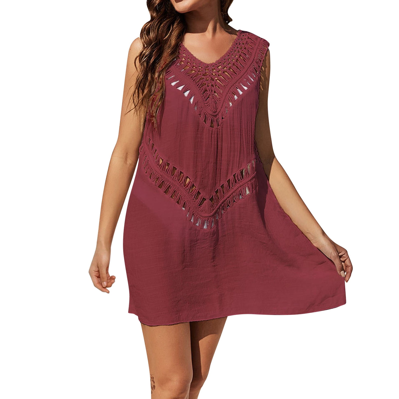 Women's Crochet Swimsuit Cover Up - Sleeveless Hollow Out Beach Dress, Bikini Cover Up