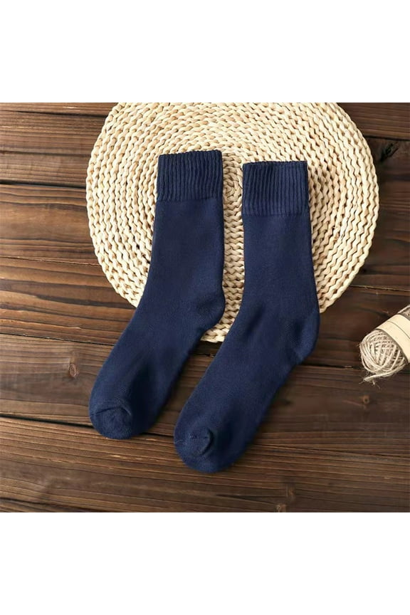 Crew Socks, Women Autumn and Winter Thickened Warm Solid Color Socks Multicolor Mid Tube Socks, Navy