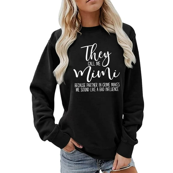 YOTMKGDO Crewneck Sweatshirts Sweatshirts & Hoodies Womens Fashion Letter They Call Me Mimi Print Crew Neck Sweatshirt Long Sleeve Top Pullover, Sizes S-XXL