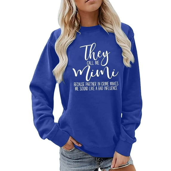 YOTMKGDO Crewneck Sweatshirts Sweatshirts & Hoodies Womens Fashion Letter They Call Me Mimi Print Crew Neck Sweatshirt Long Sleeve Top Pullover, Sizes S-XXL