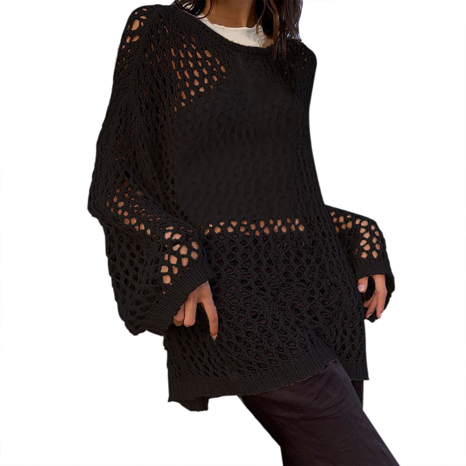 YOTMKGDO Crop Tops Sheer Top Women Out Oversized Sweater Long Sleeve Printing Punk Sweaters Ripped Knitted Goth Top Streetwear Bell-Sleeve Top, Sizes YOTMKGDO Crop Tops Sheer Top Women Out Oversized Sweater Long Sleeve Printing Punk Sweaters Ripped Knitted Goth Top Streetwear Bell-Sleeve Top, Sizes