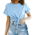 thumbnail image 1 of YOTMKGDO Crop Tops for Women, Summer Outfits for Women, Womens Casual Short Sleeve Tie Front Top Round Neck Summer Solid Color Crop Top T Shirt, Short Sleeve Shirts for Women, Blue, S, 1 of 6