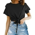 thumbnail image 1 of YOTMKGDO Crop Tops for Women, Summer Outfits for Women, Womens Casual Short Sleeve Tie Front Top Round Neck Summer Solid Color Crop Top T Shirt, Short Sleeve Shirts for Women, Black, L, 1 of 5