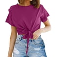 thumbnail image 1 of YOTMKGDO Crop Tops for Women, Summer Outfits for Women, Womens Casual Short Sleeve Tie Front Top Round Neck Summer Solid Color Crop, Short Sleeve Shirts for Women, Pink Top, XL, 1 of 5