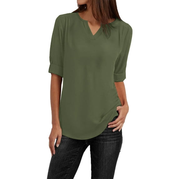 YOTMKGDO Elbow-Length V-Neck Shirt | Button Women Ladies Clothing Loose Shirt Chiffon Zipper Long Sleeves Plus Size Tops, summer tops for women (Sage Green, S)
