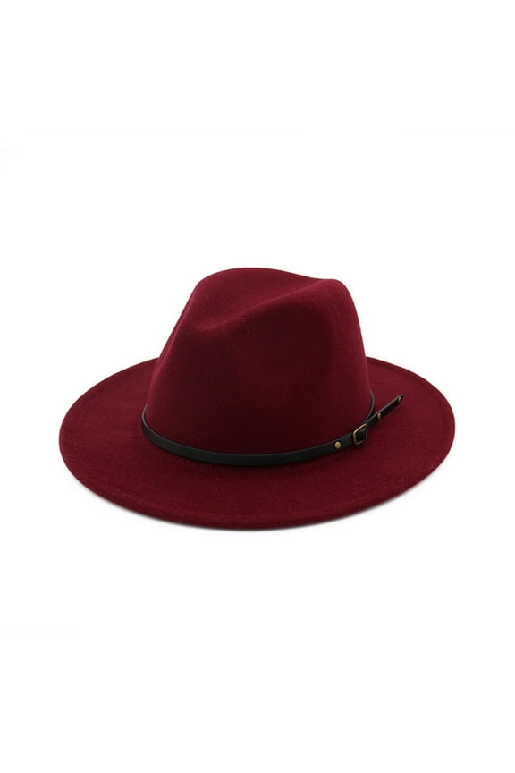 Fedora, Women'S Wool Outback Hat Panama Hat Wide Brim Women Belt Buckle Hat, Burgundy