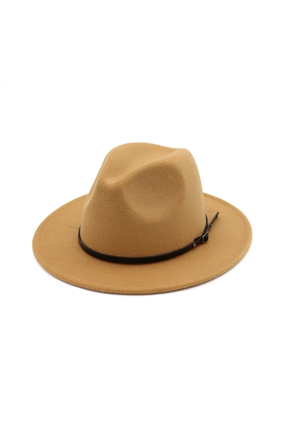 Fedora, Women'S Wool Outback Hat Panama Hat Wide Brim Women Belt Buckle Hat, Camel