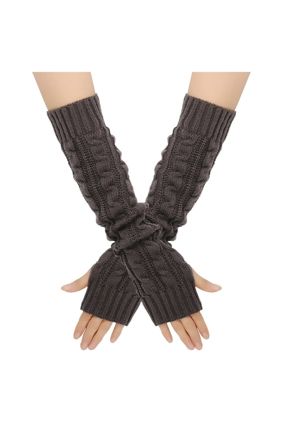 Fingerless Gloves, Arm Warmers Wool Thickened Warm Long Gloves 8 Character Sleeves Autumn and Winter Fingerless Sleeves Knitted Arm Sleeves, Dark Grey
