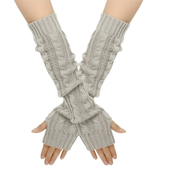 YOTMKGDO Fingerless Gloves, Arm Warmers Wool Thickened Warm Long Gloves 8 Character Sleeves Autumn and Winter Fingerless Sleeves Knitted Arm Sleeves, Grey