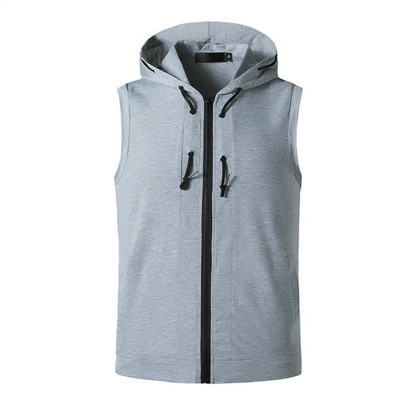 YOTMKGDO Hoodies for Men, Zip Up Hoodie Men, Men Spring Summer Casual Sports Solid Color Sleeveless Zipper Hoodie Blouse Top, Sleeveless Shirts for Men, Gym Hoodies for Men, Grey, XXL