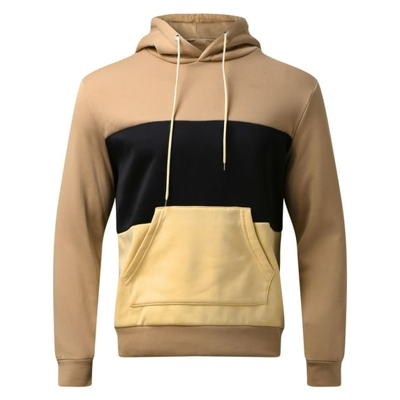 YOTMKGDO Hoodies for Men Pullover Hoodie Mens Fleece Sweatshirt Drawstring Hooded Color Block Hoodie Outenwear Coats Sweatshirts & Hoodies, Khaki+M