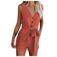 thumbnail image 1 of YOTMKGDO Jumpsuits for Women Shorts for Women Jumpsuits V Pocket Neck Bow Casual Wide Shorts Rompers Sleeveless Womens Shorts Women's Jumpsuit, Sizes S-XXL, 1 of 7