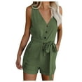 thumbnail image 1 of YOTMKGDO Jumpsuits for Women Shorts for Women Jumpsuits V Pocket Neck Bow Casual Wide Shorts Rompers Sleeveless Womens Shorts Women's Jumpsuit, Sizes S-XXL, 1 of 7