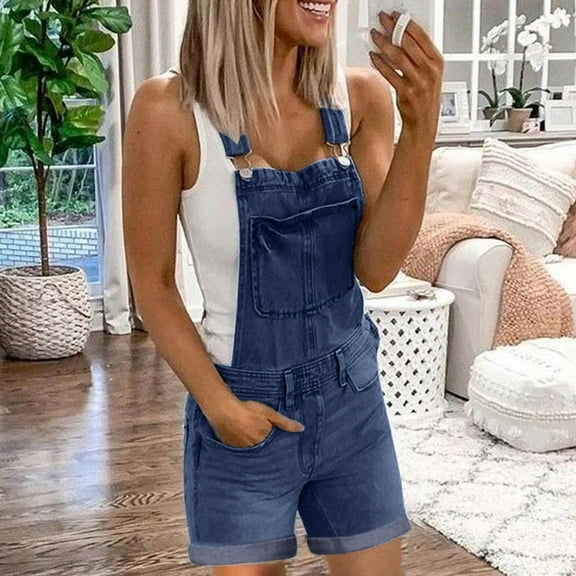 YOTMKGDO Jumpsuits for Women Shorts for Women Women Shortalls Basic Stretch Denim Jean Shorts Overalls Rompers, Sizes S-2XL