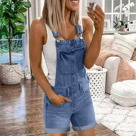 YOTMKGDO Jumpsuits for Women Shorts for Women Women Shortalls Basic Stretch Denim Jean Shorts Overalls Rompers, Sizes S-2XL