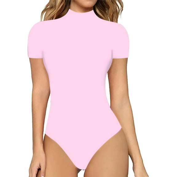 YOTMKGDO Jumpsuits for Women Tights for Women Women Casual Soild Color Tight High Neck Short Sleeve Bodysuit, Sizes S-XL
