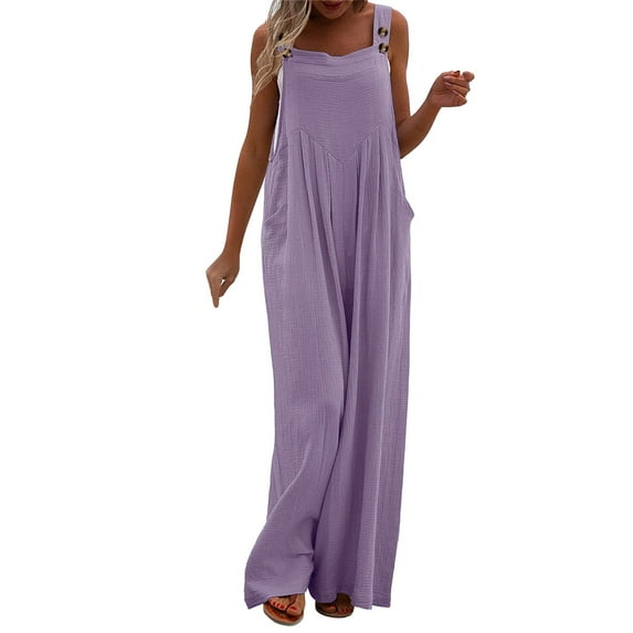 YOTMKGDO Jumpsuits for Women Womens Overalls Casual Pocket Women Romper Strap Solid Playsuit Button Long Jumpsuit Women's Jumpsuit, Sizes S-XXL