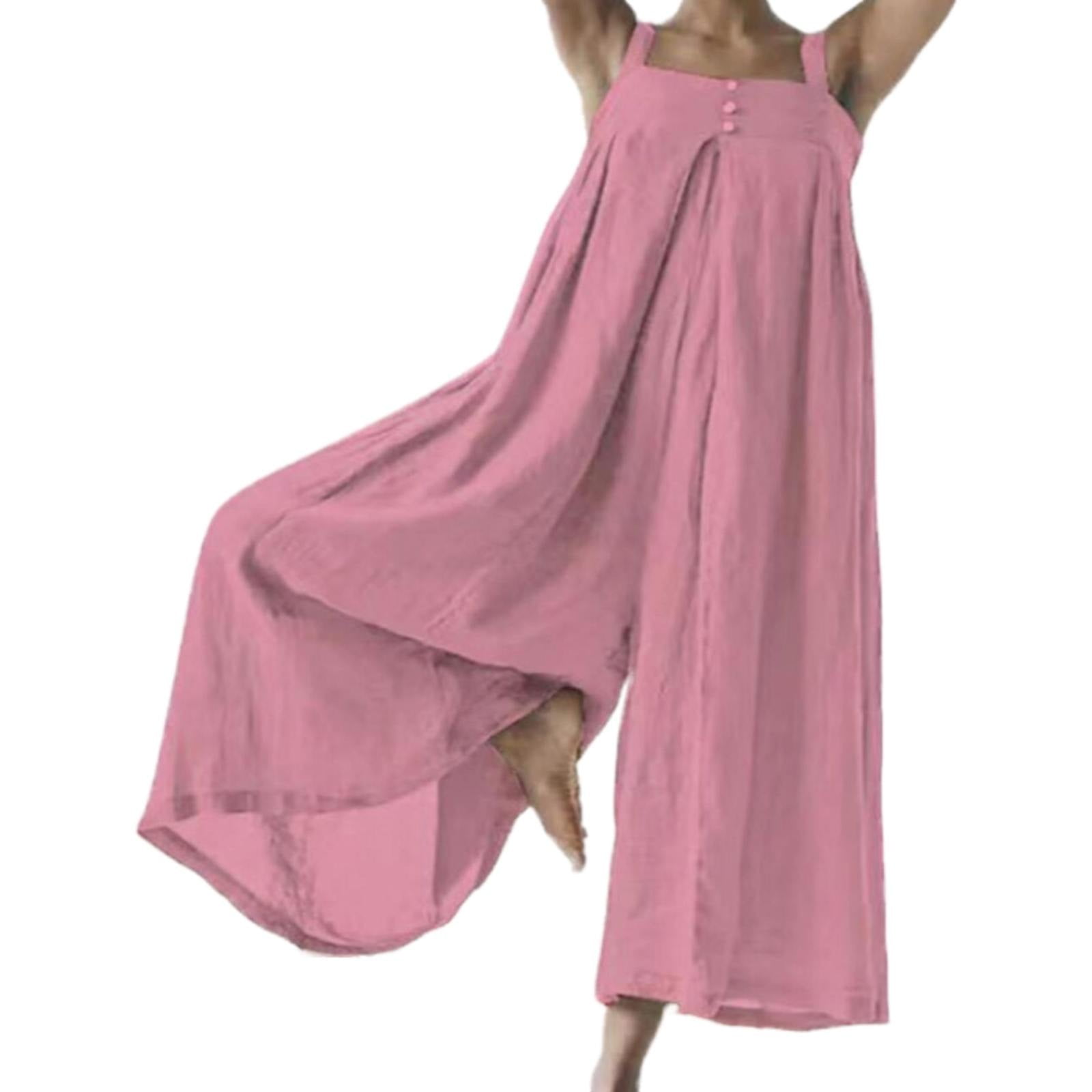 YOTMKGDO Jumpsuits for Women Womens Overalls Fashion Women's Cotton Linen Solid Color Sleeveless