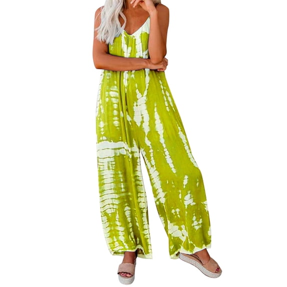 YOTMKGDO Jumpsuits for Women Womens Tie Dye Jumpsuit Sleeveless Casual Spaghetti Flowy Wide Leg Rompers, Sizes M-3XL