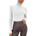 thumbnail image 1 of YOTMKGDO Long Sleeve Funnel Neck Undershirts for Women: Soft Lightweight Turtleneck Sweater – Warm Knitted Pullover Perfect for Curvy Fits and Casual Wear in White, 1 of 9