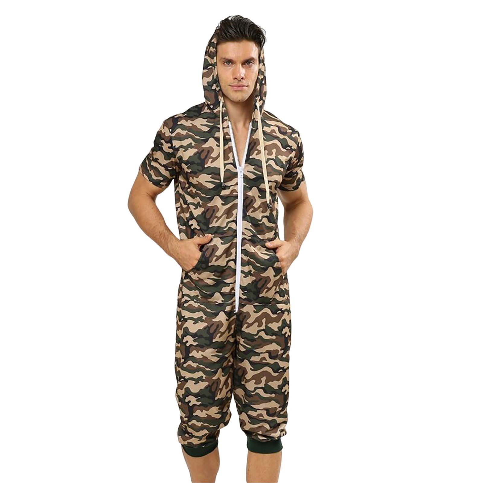 YOTMKGDO Men'S Jumpsuit Male CamouFlag Print e Jumpsuit Short Sleeve