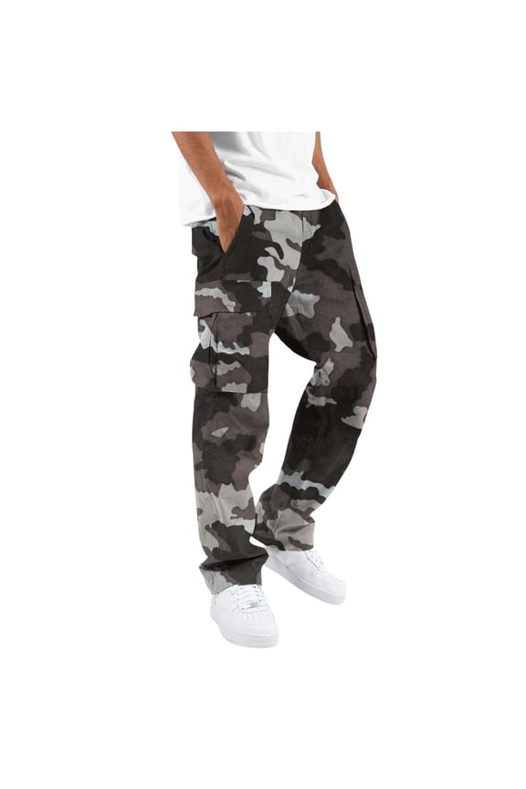 Men's Casual Camouflage Print Cargo Pants Drawstring Stretch Elastic Waist Tapered Pants with Pockets, Pants for Men, Dark Gray Sizes S-3XL