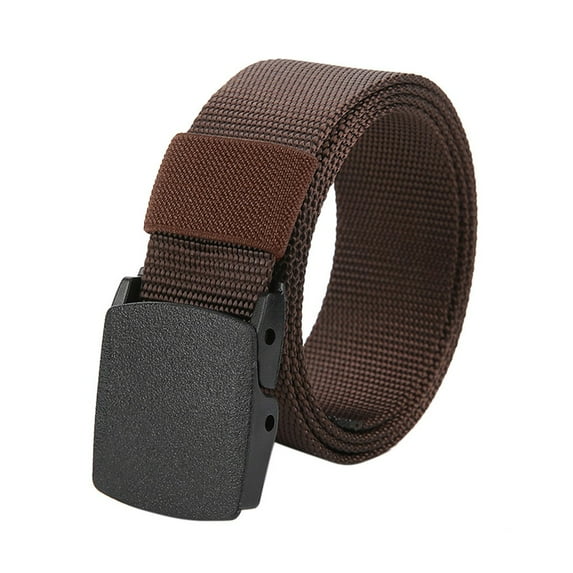 YOTMKGDO Mens Belt, Stretch Belt Nylon Waist Mens Metal- Long Belt Check Buckle Canvas Belt Swivel Buckle, Coffee