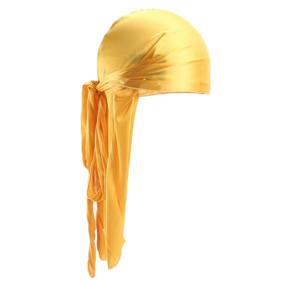 YOTMKGDO Mens Hats, Turban for Men Women's Foldable Color Headband Silky Hat Bundle with Long Stretchy Tail and Wide Straps Loss Caps Slouchy Hat, Yellow