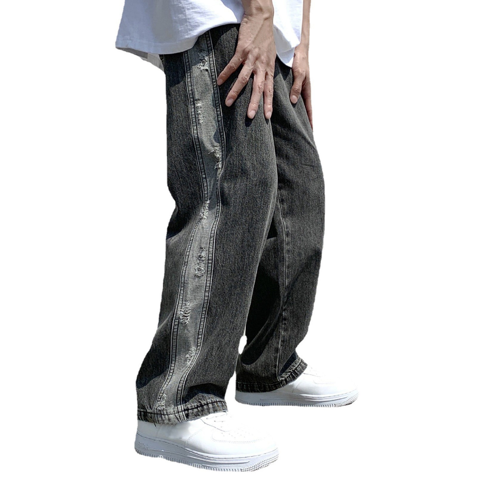 YOTMKGDO Mens Jeans, Baggy Jeans, Leg Men's Pants Plus-Size Street Jeans Trousers Loose Wide Men's Pants, Black L YOTMKGDO Mens Jeans, Baggy Jeans, Leg Men's Pants Plus-Size Street Jeans Trousers Loose Wide Men's Pants, Black L