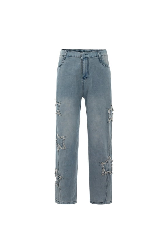 Mens Jeans, Baggy Jeans Men's Brand High Street Washed Old Loose Casual Jeans Solid Full-Length Comfort Waist, Blue 3XL