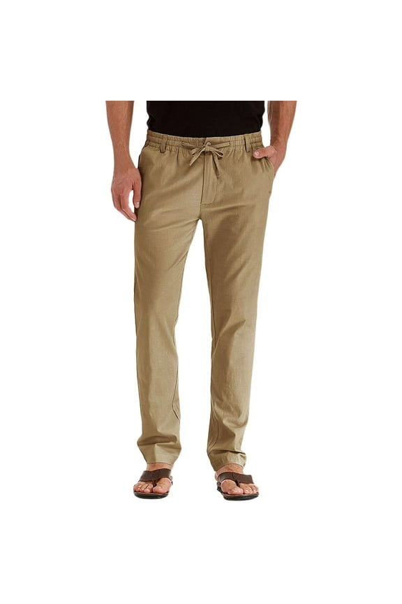 Mens Pants Casual, Casual Pants Have Elastic Waistband and Zip Fly with Adjustable Internal Drawstring for A Custom Fit for Men, Khaki L