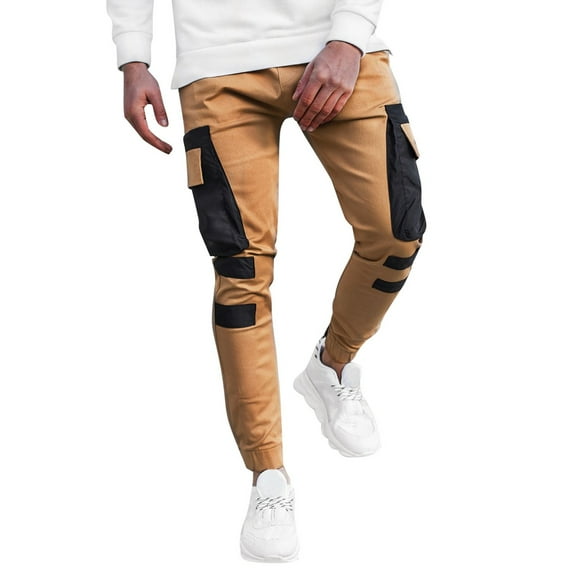YOTMKGDO Mens Pants Casual, Pantalones De Hombre, Casual Pants Pants Men's Leg Stitching Multi-Pocket Men's Pants, Khaki L