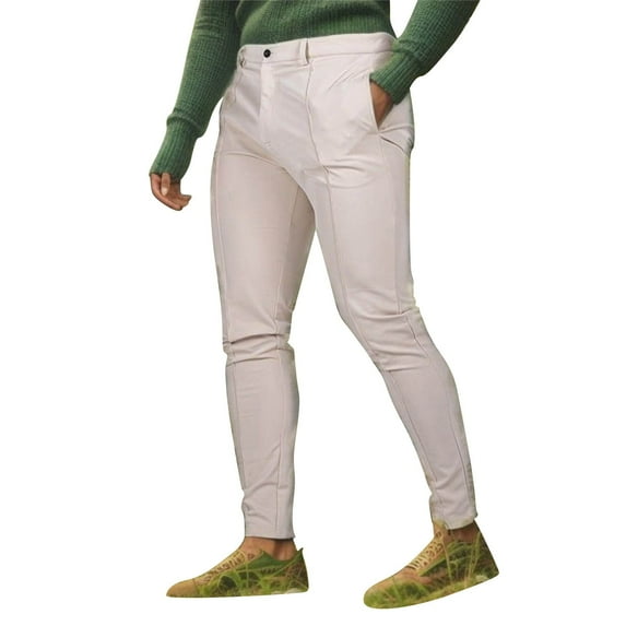 YOTMKGDO Mens Pants Casual, Pantalones De Hombre, Men'S Solid Color Tight Pocket Zipper Business Casual Daily Slim Fit Small Hem Pants, Beige XXL