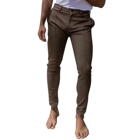 YOTMKGDO Mens Pants Casual, Pantalones De Hombre, Men'S Solid Color Tight Pocket Zipper Business Casual Daily Slim Fit Small Hem Pants, Coffee 3XL