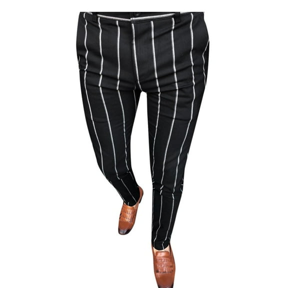 YOTMKGDO Mens Pants Casual, Pantalones De Hombre, Trousers Business Slim Long Casual Fit Striped Men Print Zipper Pants Men'S Pants, Black L