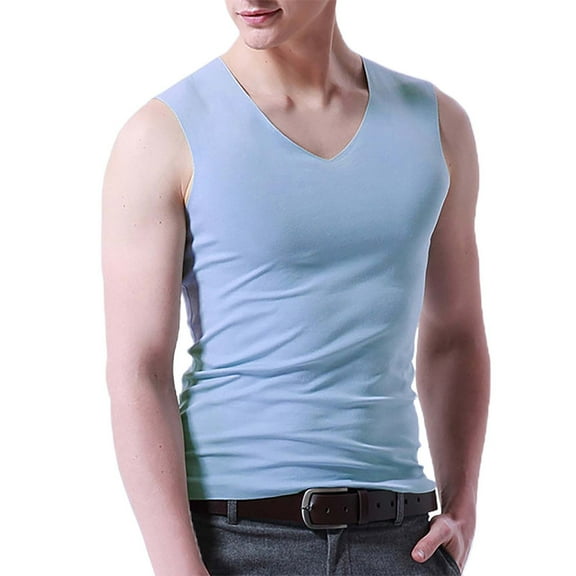 YOTMKGDO Mens Sleeveless Tee Shirts Men's Fashion Spring and Summer Casual Sleeveless V Neck Undershirt Men's Ice Silk Undershirt Camisetas Para Hombre, Blue 5X-Large