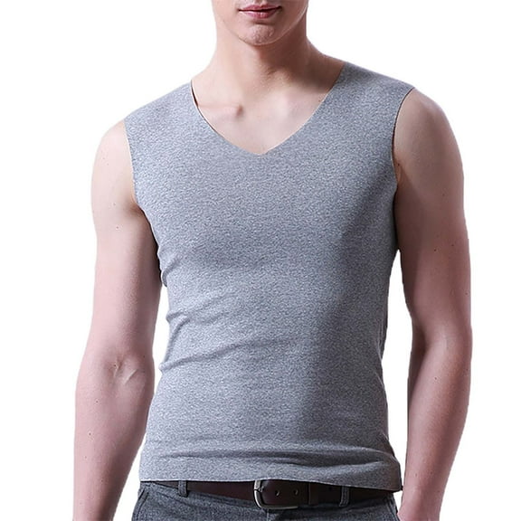YOTMKGDO Mens Sleeveless Tee Shirts Men's Fashion Spring and Summer Casual Sleeveless V Neck Undershirt Men's Ice Silk Undershirt Camisetas Para Hombre, Gray 4X-Large