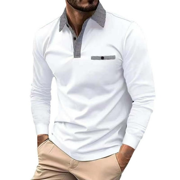 YOTMKGDO Mens T-Shirts, Button Down Shirt Men, Men's Fashion Spring and Autumn Casual Long Sleeve Button Solid Color Long Sleeve T Shirt Top, Long Sleeve Shirt, White T Shirts, XL