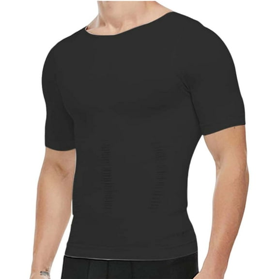 YOTMKGDO Mens T-Shirts Men's Body Shaper Slimming Shirt Tummy Vest Thermal Compression Base Layer Slim Muscle Short Sleeve Shapewear, black t shirt Large