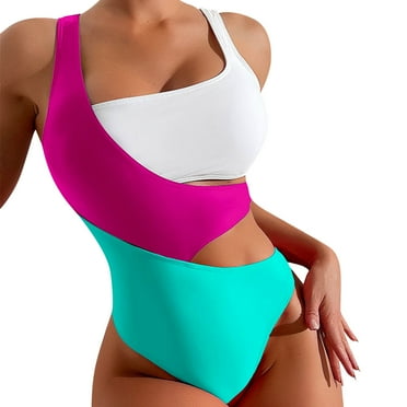 YOTMKGDO One Piece Swimsuit Women, Swimsuit For Women Bathing Suits Deep U Neck Color Block Bathing Suit Swimwear, Hot Pink L