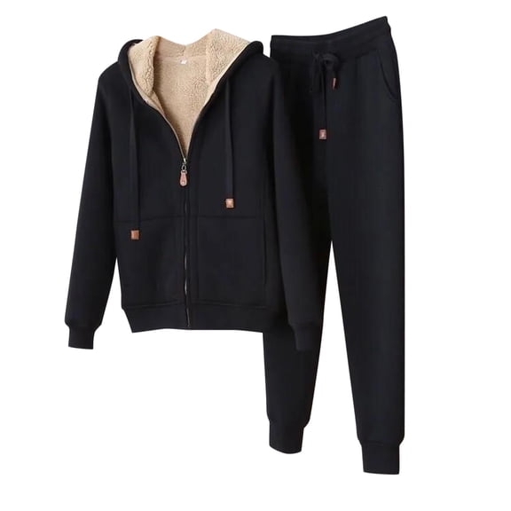 YOTMKGDO Outenwear Coats Lounge Sets for Women Hoodies for Women Casual Warm Plush Solid Two Piece Zipper Pocket Hoodies Coat 2 Piece Sets for Women, Sizes M-3XL