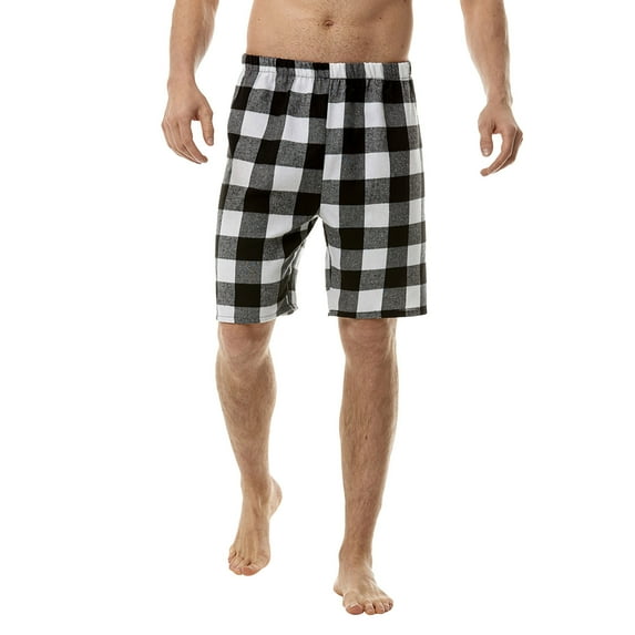 YOTMKGDO Pajama Pants, Mens Shorts, Mens Summer Simple Plaid Elastic Waist Flannel Shorts Home Pants Pajamas Christmas Pajamas, White S