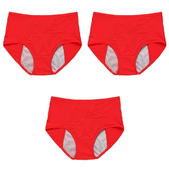 YOTMKGDO Period Panties, Incontinence Underwear for Women, 3Pc Underwear for Women Leak Proof Cotton Overnight Menstrual Panties Briefs High Waisted Leak Proof, 3PC-Red, 6X-Large
