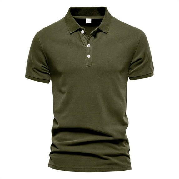 YOTMKGDO Polo Shirts for Men, Collared Men's New Lapel Sports Fashion Casual Solid Color d T Shirt Short Sleeve (Army Green, L)