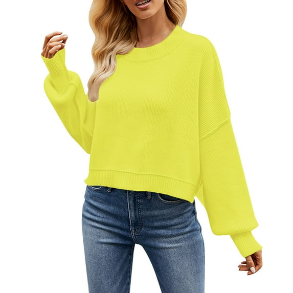 YOTMKGDO Pullover Sweaters Sweaters For Women Autumn Winter Loose Short Cotton Fashion Long Sleeved Crew Neck Sweater O Neck, Sizes XS-XL