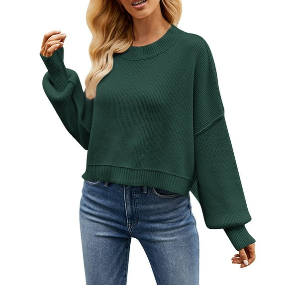 YOTMKGDO Pullover Sweaters Sweaters For Women Autumn Winter Loose Short Cotton Fashion Long Sleeved Crew Neck Sweater O Neck, Sizes XS-XL