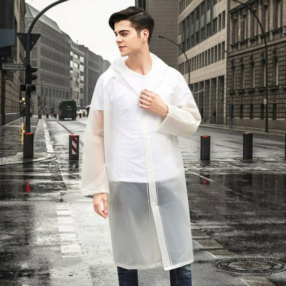 YOTMKGDO Rain Jacket Men, Rain Coat Jacket for Adults Hooded Button with Pockets Raincoat Unisex Rain Teens Fashion Coat Reusable Umbrella, White(18)