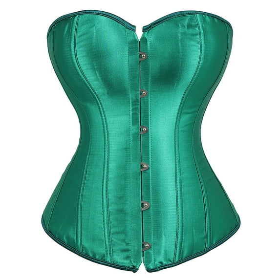YOTMKGDO Shapewear Tummy Control, Women'S Overbust Sweetheart Lace Up Plastic Bones Corset Bustier Top Black Corset Vintage Satin Underbust Corset Party Cosplay (#2 Green, XXL)